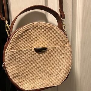 Target Round Woven Crossbody Bag in Natural and Brown